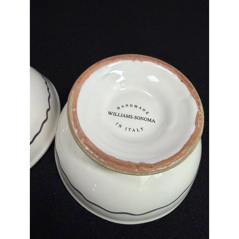 Williams Sonoma Olive Branch Ceramic Bowls‎ Handmade in Italy Set of 2 Footed